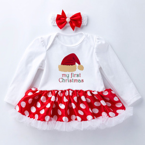 RTS vente en gros 2023 mes premiers vêtements de noël bébé noël barboteuse 2 pièces ensemble - Product Image 1