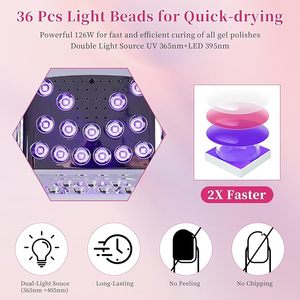 Lámpara UV Recargable de 126w, Inalámbrica, para Esmalte de Gel, Luz LED Roja para Uñas, para Salones de Manicura Profesionales - Product Image 3