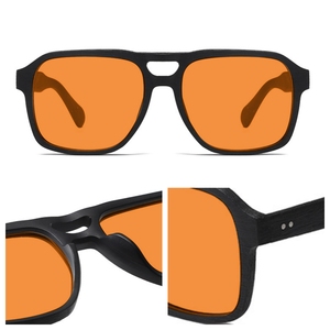 แว่นตาอะซิเตทคุณภาพสูง OEM ODM ป้องกันแสงสีฟ้า 100% กรอบเต็ม เลนส์สีแดงส้ม แฟชั่นย้อนยุคสำหรับทุกเพศ - Product Image 3