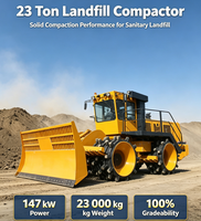 Compacteur de déchets lourd de 23 tonnes équipé d'une lame de bulldozer avant et de roues de compactage à pointes pour les travaux de compactage des déchets.