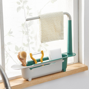 Estante de almacenamiento para fregadero de cocina, estante de drenaje extensible para paños de cocina y utensilios, tamaño L, verde - Product Image 4
