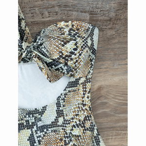 ชุดว่ายน้ำผู้หญิงฮาวายดันทรงเปิดไหล่เดียวบิกินี่เว้าหลังชายหาดพิมพ์ลาย<span class=keywords><strong>งู</strong></span>เซ็กซี่ - Product Image 4