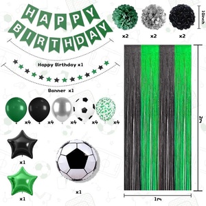 Décorations d'anniversaire sur le thème du football HLC, y compris des ballons de fête, une bannière Joyeux Anniversaire, des rideaux à franges, des guirlandes, des pompons en papier - Product Image 2