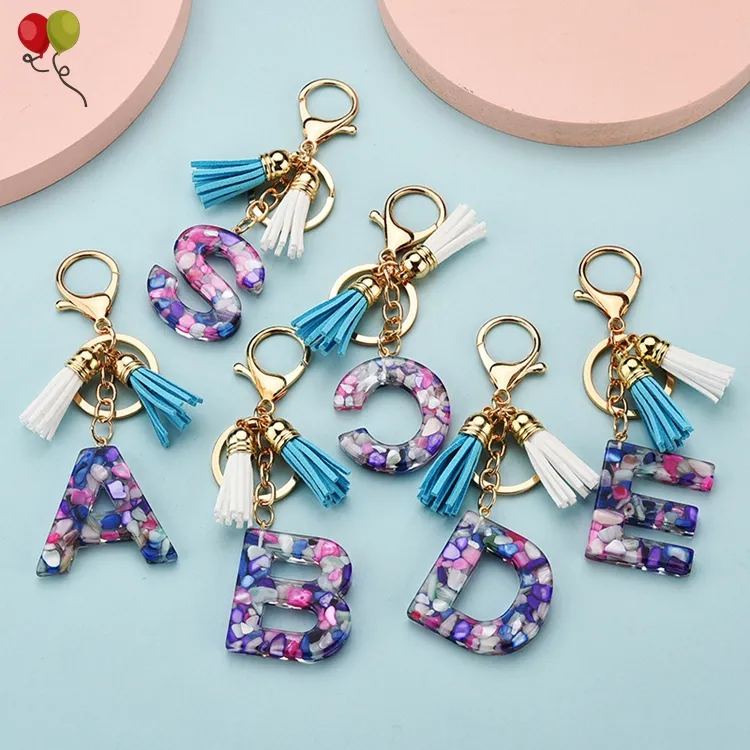 Llaveros con borlas para llaves de mujer, joyería con letras A-Z, inicial, bolso de resina, colgante, accesorios para llavero, KD1275