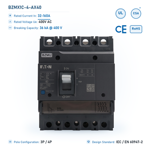 เบรกเกอร์วงจร BZMX 40A 4 โพล 36kA แบบ Thermal Magnetic Trip 400V AC 50/60Hz MCCB สำหรับระบบจำหน่ายไฟฟ้าอุตสาหกรรม - Product Image 2