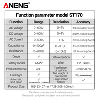 Multimètre numérique à pince Aneng ST170, testeur de courant AC 500A, tension AC/DC + stylo testeur de tension B18, kit d'électricien