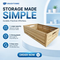 Caisse en plastique pliable à grain de bois, boîte de rangement pliable et empilable, panier ventilé pour fruits et légumes