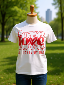 T-shirt da donna con scollo rotondo Love All Day Every Day, stampa con lettere rosse, 100% cotone, stile casual elegante primavera estate - Product Image 2