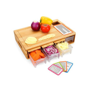 Wood Chopping Board With Juice Grooves Kitchen Bamboo Cutting Board with 4 Containers Organizer