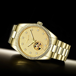 Reloj Automático de Lujo para Hombre MIGE, Esfera Esqueleto con Diamantes en Oro de 24K, Correa de Acero Inoxidable, Resistente al Agua, Reloj de Pulsera para Negocios - Product Image 2