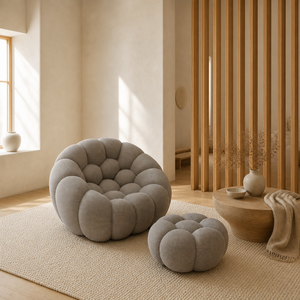 Canapé une place gris VERNSSY avec ottoman, éponge haute densité, design incurvé, rafraîchissant, pour salon, villa, salle de sport, ou espace détente - Product Image 1