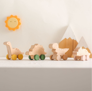 Juguetes para Bebés, Diversos Dinosaurios Pequeños de Madera de Haya, Carro de Madera Ecológico, Juguete Educativo para Niños - Product Image 3