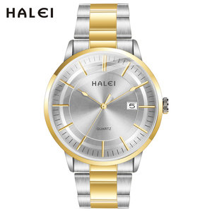 Drop Shipping HALEI Men's Quartz Watch Stainless Steel Band Gold Silver Two-Tone Round Dial Business Elegant StyleJapanese Move - Product Image 2