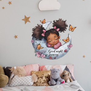 Di alta qualità ragazza nera carina dormire sulla luna fiori 3d decorazione farfalla <span class=keywords><strong>adesivi</strong></span> a prova di acqua per ragazze soggiorno - Product Image 5