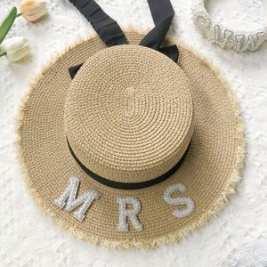<strong>Personalised</strong> Beach Women Summer Foldable Sun <strong>Straw</strong> Beaded <strong>Hat</strong> Bride/Mrs <strong>Straw</strong> <strong>Hats</strong> Bridesmaid <strong>Hat</strong> for Bride Party - Product Image 6