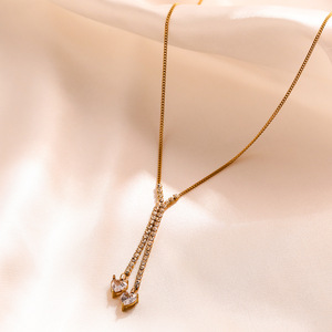 Thiết Kế Mới Pháp Đơn Giản Tính Khí Thép Không Gỉ Vòng Cổ Thiết Lập Với Kim Cương Nhỏ Tinh Tế Cảm Giác Cao Vòng Cổ - Product Image 2