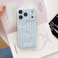 Coque de téléphone tendance anti-chute pour iPhone 17 Pro Max, style coréen simple avec nœud rayé, compatible Apple 16 Pro, 15/14/13