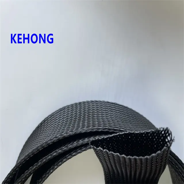 Kehong Tube en maille tressée extensible PET Manchon tressé extensible noir PET flexible