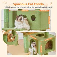 Arbre à chat Cactus extra large pour intérieur, 2 condos, 2 perchoirs, hamac confortable, griffoir durable, 8 poteaux en sisal
