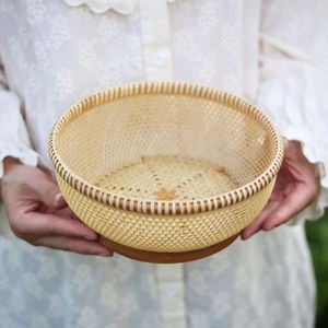Handmade <b>Bamboo</b> Woven <b>Baskets</b> Round Food Storage Kitchen Use Single Tier Fruit And Vegetable Containers - Product Image 3