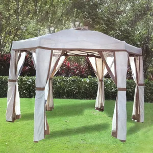 Gazebo hexagonal dobrável de alumínio, barraca de jardim em alumínio com cortinas, dobrável, personalizada, 2021