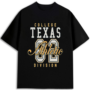 Camiseta de Cuello Redondo de Algodón para Hombre, Diseño Estampado, Gruesa, de la División Deportiva Universitaria de Texas 02 - Product Image 1