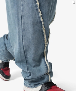 Nueva <span class=keywords><strong>Serie</strong></span> de Diseño: <span class=keywords><strong>Jeans</strong></span> de Mezclilla para Hombre, Estilo Vintage, Lavado Azul, Paneles con Parches, Bajo sin Rematar, Corte Holgado - Product Image 6