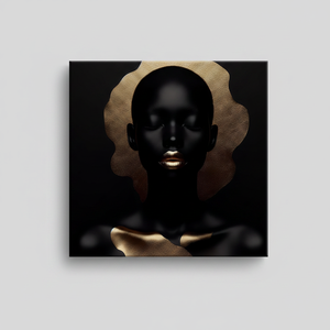 Printed Canvas Elegant Modern Art Deco Black Woman Portrait with Gold Accents <b>Wrapped</b> Panel Hanging - Product Image 2