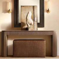 Console Murale Multifonctionnelle en Bois de Chêne Massif RH, Couleur Personnalisable, Style Rétro Américain, pour Entrée, Couloir et Salon