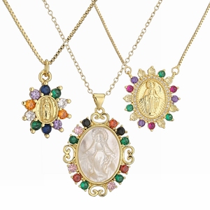 Collier pendentif en zircon plaqué or 18 carats, couleur <span class=keywords><strong>rose</strong></span> pavée, vierge <span class=keywords><strong>marie</strong></span>, <span class=keywords><strong>bijoux</strong></span> religieux - Product Image 1