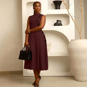 S10993 vestidos <span class=keywords><strong>de</strong></span> verano <span class=keywords><strong>de</strong></span> moda para <span class=keywords><strong>mujer</strong></span>, vestido informal elegante <span class=keywords><strong>de</strong></span> cintura alta con cuello levantado sin mangas para oficina para <span class=keywords><strong>mujer</strong></span> con botón - Product Image 5