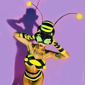 Costume de scène sur le thème de la petite <span class=keywords><strong>abeille</strong></span> Bar Gogo, couvre-chef jaune <span class=keywords><strong>sexy</strong></span> pour femmes, tenue de danse pour équipe de boîte de nuit - Product Image 2