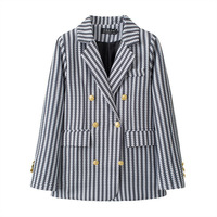 Blazer imprimé croisé pour femme avec boutons dorés, revers et manches longues – Manteau décontracté pour le bureau et les trajets quotidiens