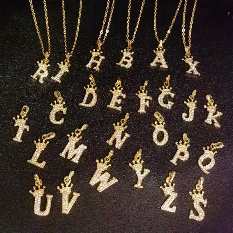 custom jewelry A-Z capital letter brass paved cubic zircon pendant necklace
