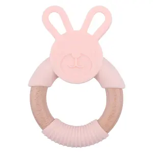 Baby tooth glue silicone animal wood ring tooth glue bite rodent beech baby cartoon animal rabbit bracelet tooth glue