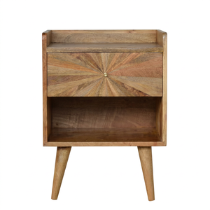 Table de chevet vintage en bois massif sculpté en forme de cube, avec un tiroir et deux compartiments, support en bois rustique pour chambre à coucher et salon - Product Image 1