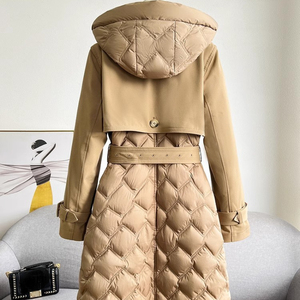 OFTBUY 2023 longue hiver femmes matelassé doudoune naturel duvet d'oie luxe manteau ample grande capuche ceinturée Trench Style vers le bas Jacke - Product Image 2
