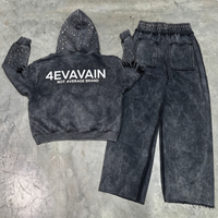 Ensemble de survêtement streetwear pour homme en coton tissé 100% avec fermeture éclair, effet délavé personnalisé, broderie et look vintage délavé au soleil