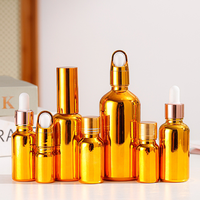 Flacons compte-gouttes en verre électroplaqué argent et or personnalisés, avec pipette à bulbe en caoutchouc, pour emballage cosmétique d'huiles essentielles et sérums