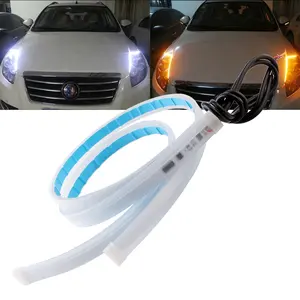 30cm 45cm 60cm Slim Flexible 2835 Led DRL Strip For Car Headlight White Amber Turn Signal Light Dual Color Sequential Function