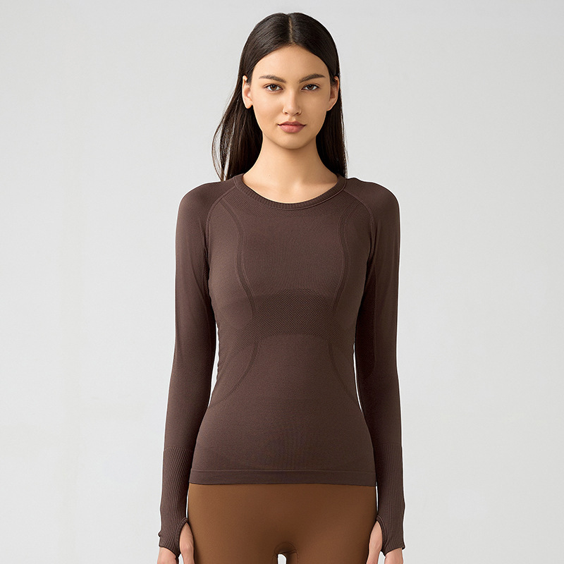 Equestrian Long Sleeve Seamless Fitness Wear Yoga Top Wear Women's Running Athletic Gym Workout Shirt With Thumb Holes