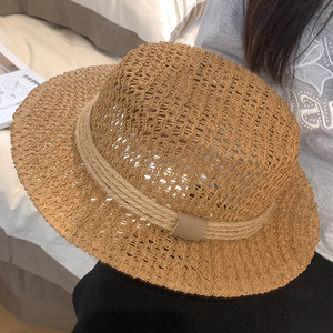Chapeau de paille plat de <span class=keywords><strong>marque</strong></span> célèbre Summer Hollow pour <span class=keywords><strong>femme</strong></span>, style rétro français, idéal pour la plage et les activités de plein air, chapeau de soleil de type canotier de <span class=keywords><strong>marque</strong></span> célèbre - Product Image 4
