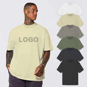 T-shirt vierge 100 % coton épais pour la vente en gros, T-shirts personnalisés pour hommes, T-shirt oversize à col montant - Product Image 1