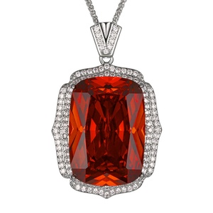 Collier pendentif en cuivre écologique anti-ternissement de haute qualité avec zircone cubique rouge taille coussin 20*28mm pour femme - Product Image 1