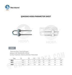 HIDEA - Accesorios para Cadenas, Fijaciones Resistentes a la Corrosión con Tuercas, Pernos, Placas <span class=keywords><strong>y</strong></span> Arandelas M12 M16 M20, Perno en U <span class=keywords><strong>de</strong></span> Acero Inoxidable - Product Image 2