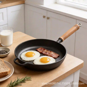 <b>Cast</b> Iron Frying <b>Pan</b> Flat Bottom Uncoated Non Stick For Stir Fry <b>Pan</b> Fry Grill Bake Home Outdoor Use - Product Image 3