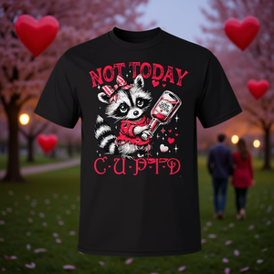 Camiseta con diseño de mapache adorable para el Día de San Valentín para hombres y mujeres, con la frase 'Not Today Cupid', promocional - Product Image 3
