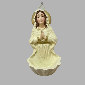 Porta Agua Bendita de Pared con Forma de Concha de Resina, Bicolor, con la Virgen María Orando, Accesorio Religioso Católico para Pared - Product Image 2