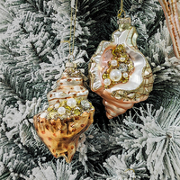 Ornement de Noël en verre à paillettes, personnalisé, peint à la main, motif coquillage marin, sublimation, à suspendre à l'arbre de Noël