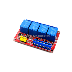 โมดูลรีเลย์ 4 ช่อง 5V 12V 24V แบบแยกสัญญาณด้วยออปโตคัปเปลอร์ บอร์ดสีแดง - Product Image 1